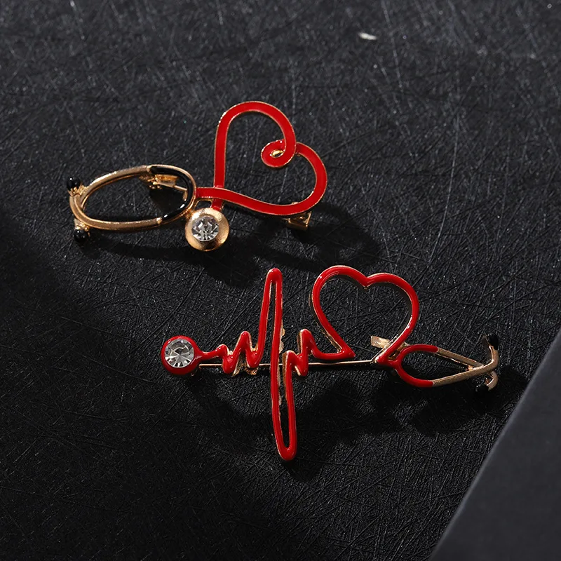 Creative Medical Equipment Red Love Enamel Pins Electrocardiogram Stethoscope Syringe Funny Alloy Brooch Badge Punk Jewelry Gift