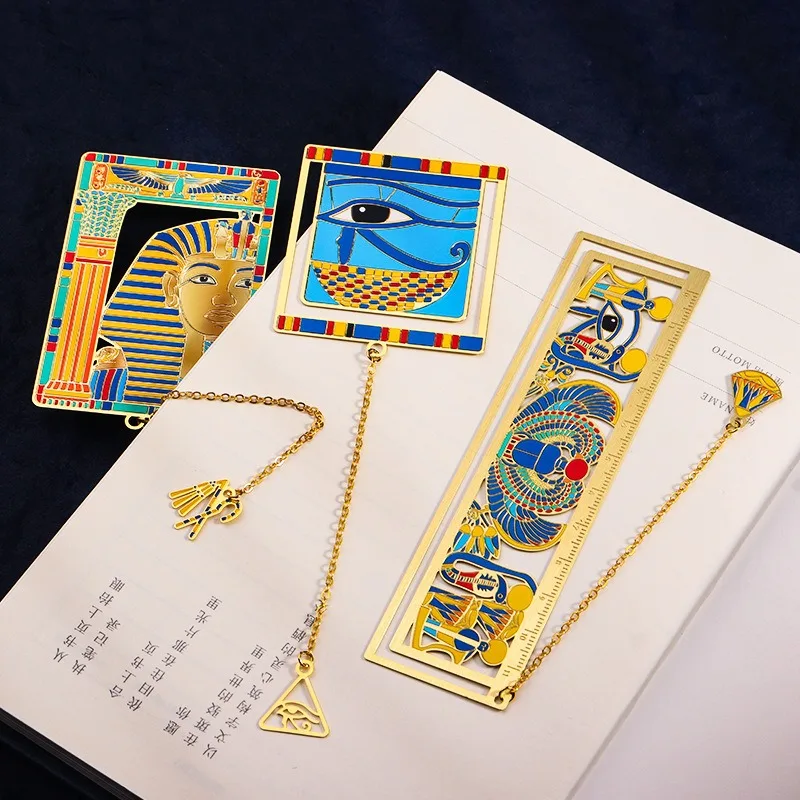 Tassel Pendant Metal Bookmark Egyptian Painting Bookmark Stationery Gifts Retro Book Clip Pagination Mark Reaing Book Tool