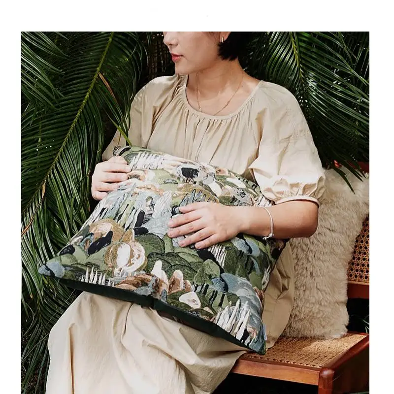 

Роскошные чехлы для подушек, новый китайский стиль, абстрактный зеленый лес - элитная легкая роскошная декоративная наволочка для дивана, спальни