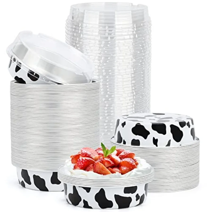 

Набор из 100 мини-форм для пирогов с крышками, 4 дюйма, 8 унций, одноразовые, из белой алюминиевой фольги, круглые контейнеры для тарталеток и мини-кексов