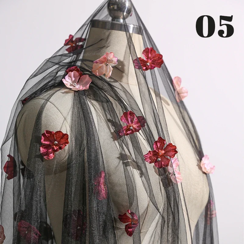 

Exquisite 3D Fantasy Flower Tulle Fabric Sheer Embroidered Mesh for Wedding Dress Gown Clothing Background Decor Diy Craft