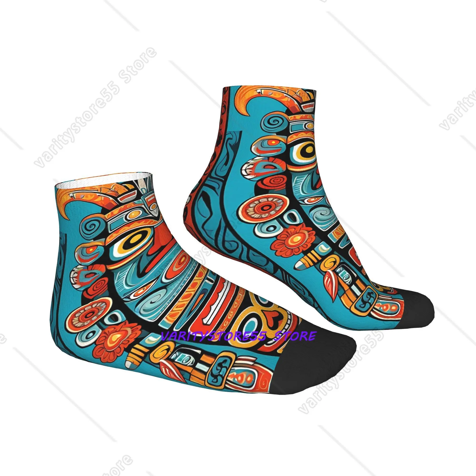 

Teal Orange Tribal Totem Socks Harajuku Sweat Absorbing Stockings All Season Socks Accessories for Man Woman Gifts