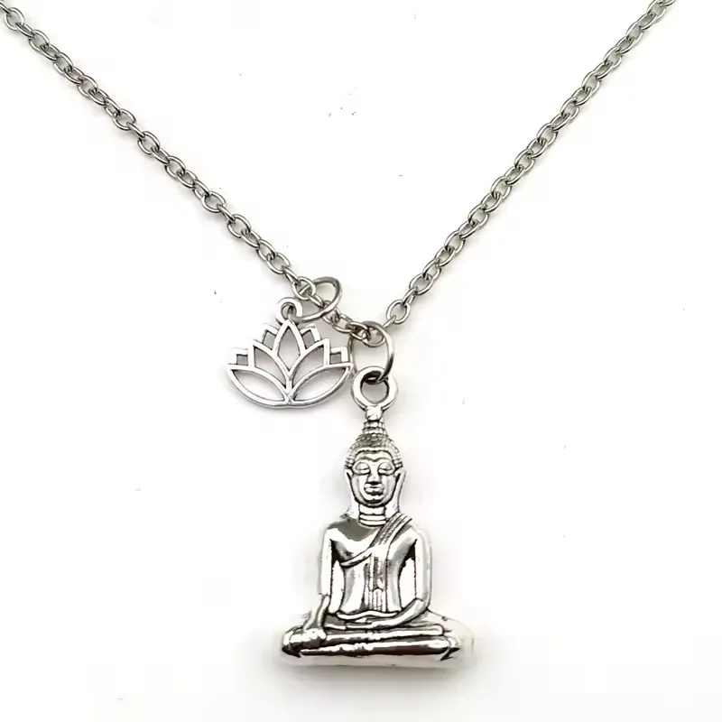 Buddhist-Style Lotus and Buddha Statue Pendant Necklace for Women  Simple and Versatile Necklace Spiritual Gift for Friend