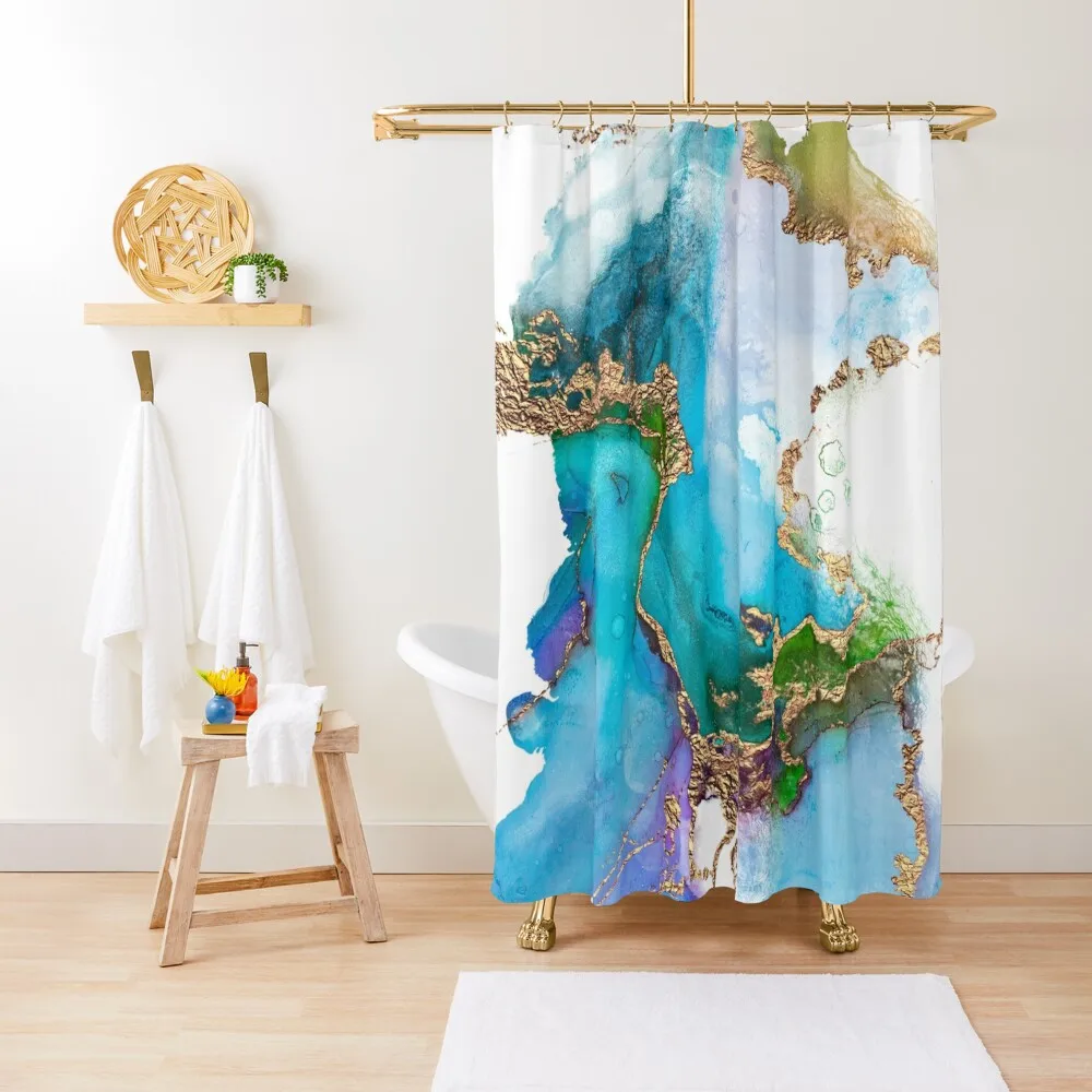 Abstract Faux Marble Mermaid Gemstone With Gold Glitter Shower Curtain Window Bathroom Box Curtain