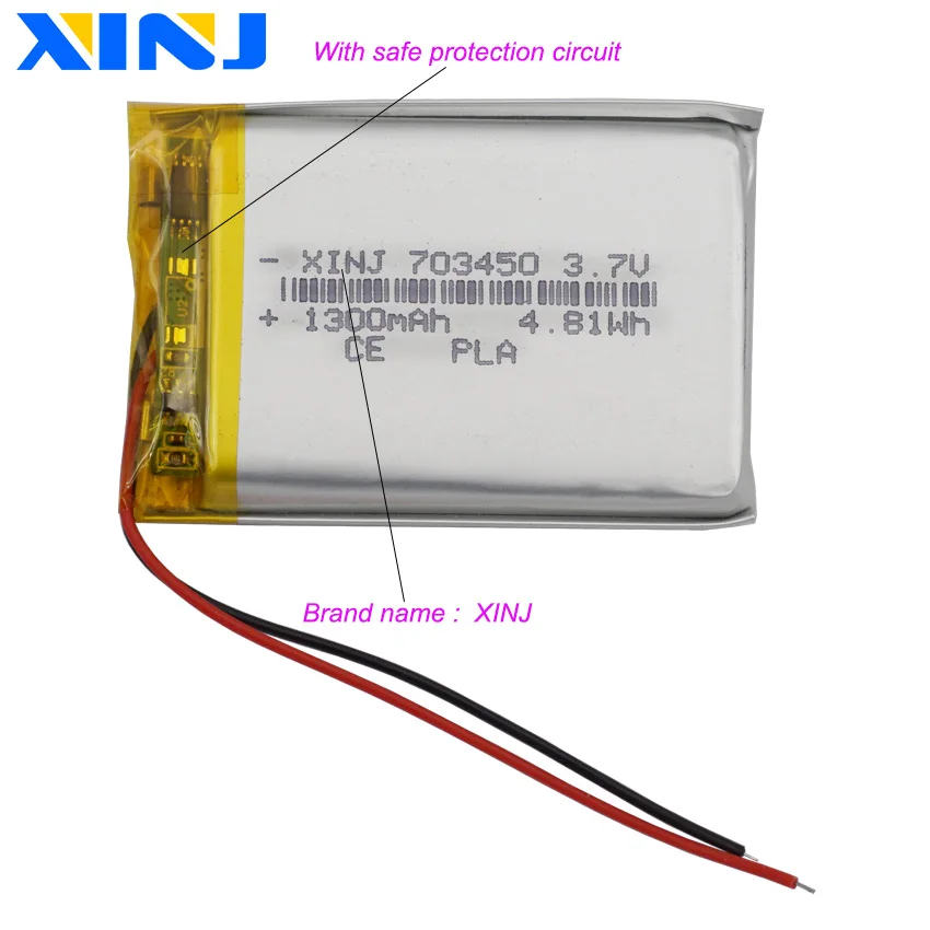 3.7V 1300mAh 4.81Wh 충전식 폴리머 리튬 리포 배터리 703450, GPS 자동차 카메라 MP4 블루투스 스피커 Sat Nav Light DashCam