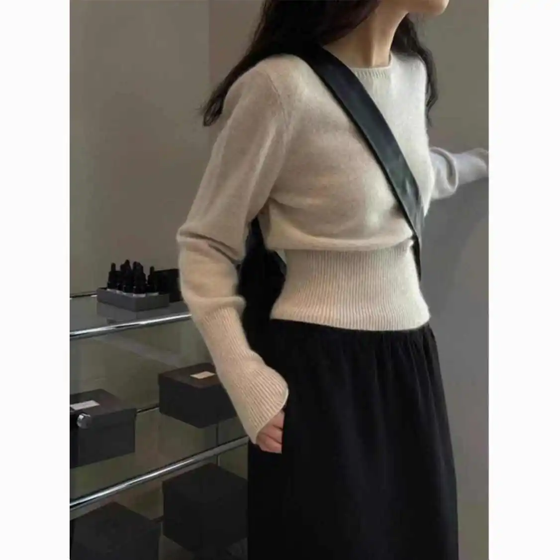 Maglioni Maglioni Donna Maglione da donna Trend 2025 Mohair Illusion Due pezzi Larghi impiombati Athleisure Art Lavorato a maglia di lana di lana