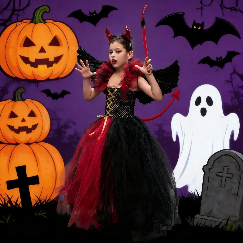 

Halloween Devil Cosplay Dress Vampire Princess Party Gown Witch Role Play Costume For Carnival Party Stage Performance Outfit