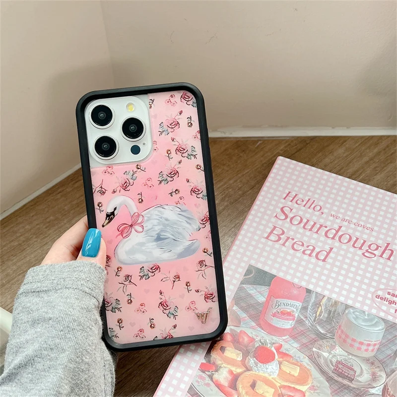 Flor selvagem ai borboleta doce cisne lago caso de telefone para iphone 16 15 14 13 12 pro max wf pouco fedorado amor coração veados capa