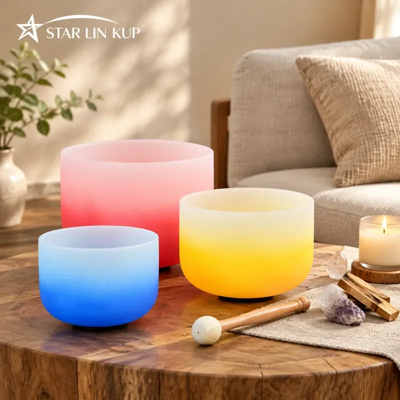 STAR LIN KUP 8 10 12 Inch Frosted Quartz Crystal Singing Bowls Set 3 Piece Chakra Sound Healing Instrument with Carry Bag