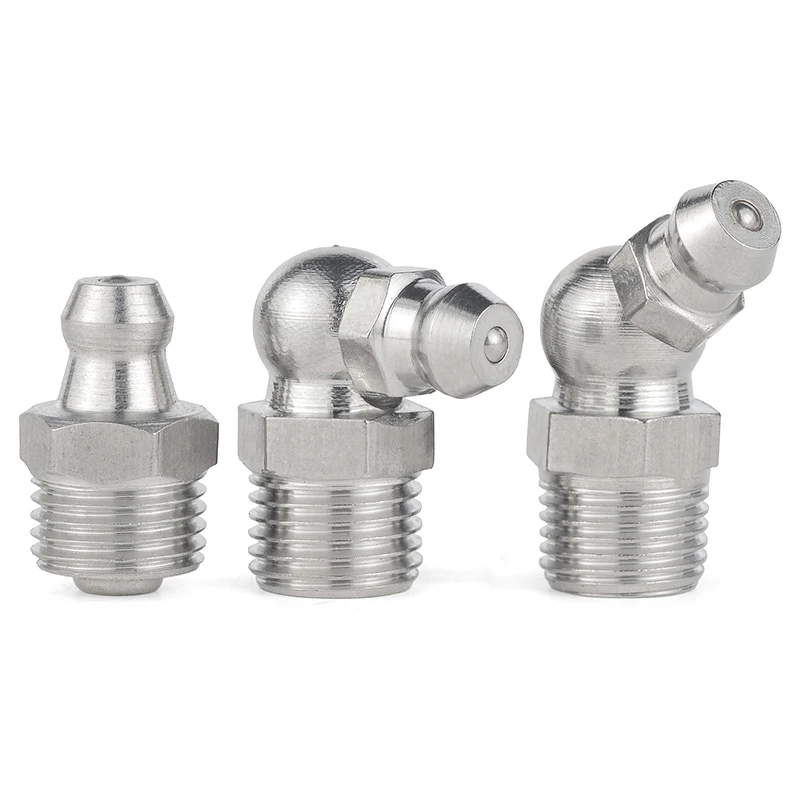 M10 M12 Stainless Steel 304 Grease Nipple Metric Male Thread Straight Elbow Type Oil Zerk Fitting for Grease Gun