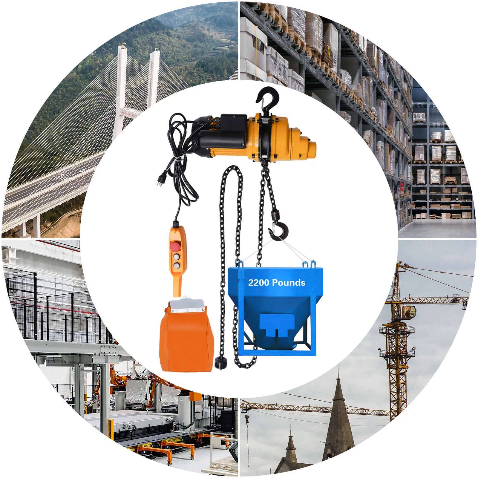 

Электрический цепной подъемник Лебедка 1 тонна - 2200 фунтов Цепной электрический подъемник Однофазный верхний кран Макс. высота подъема 10 футов, 110 В