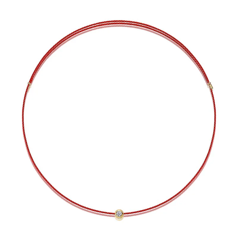 TS Dainty Single Moissanite Bezel Red Rope Choker Bezel Pendant Necklace S925 Gold Plated Minimalist Women Jewelry Gift