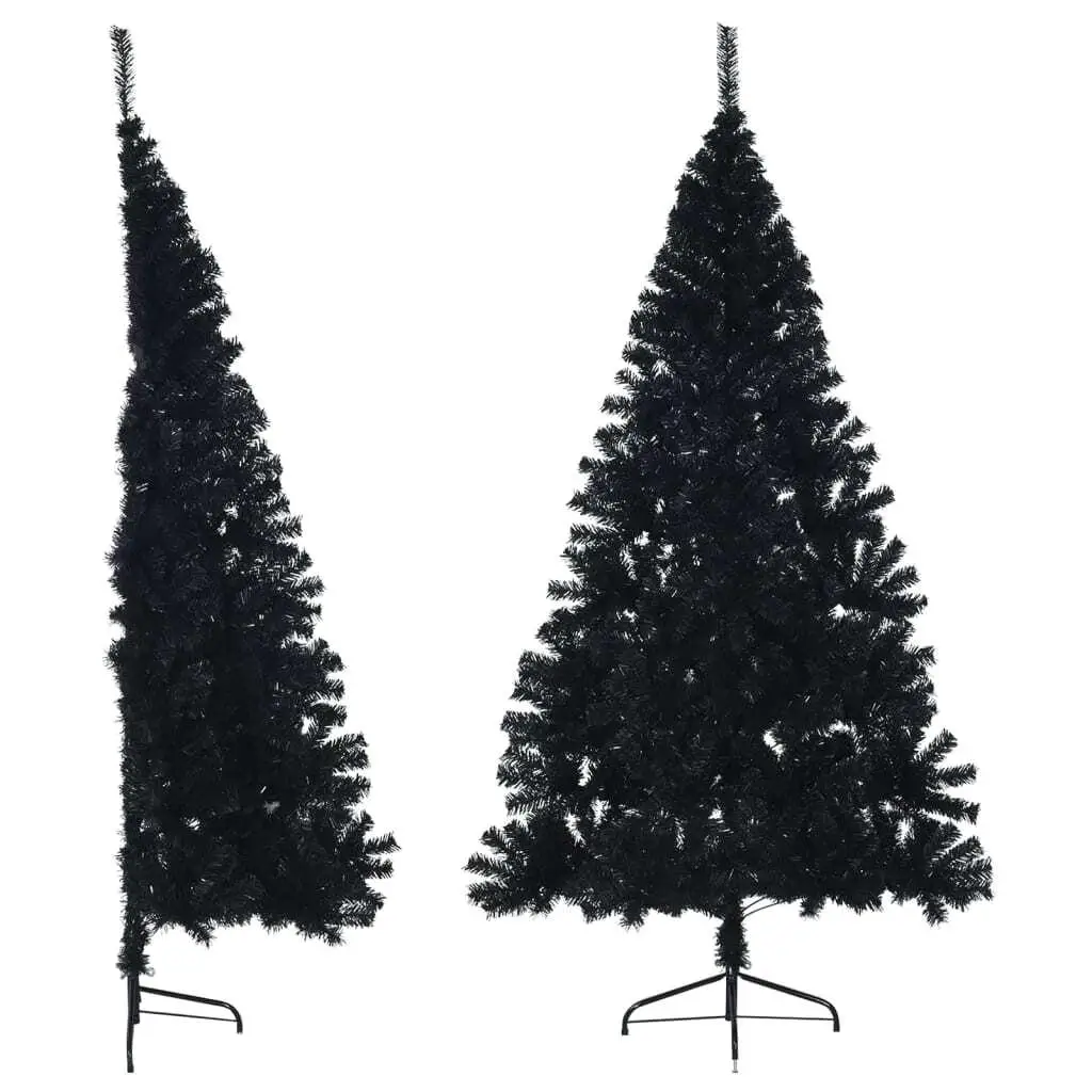 180cm Black Artificial Half Christmas Tree with Stand - PVC Holiday Decor