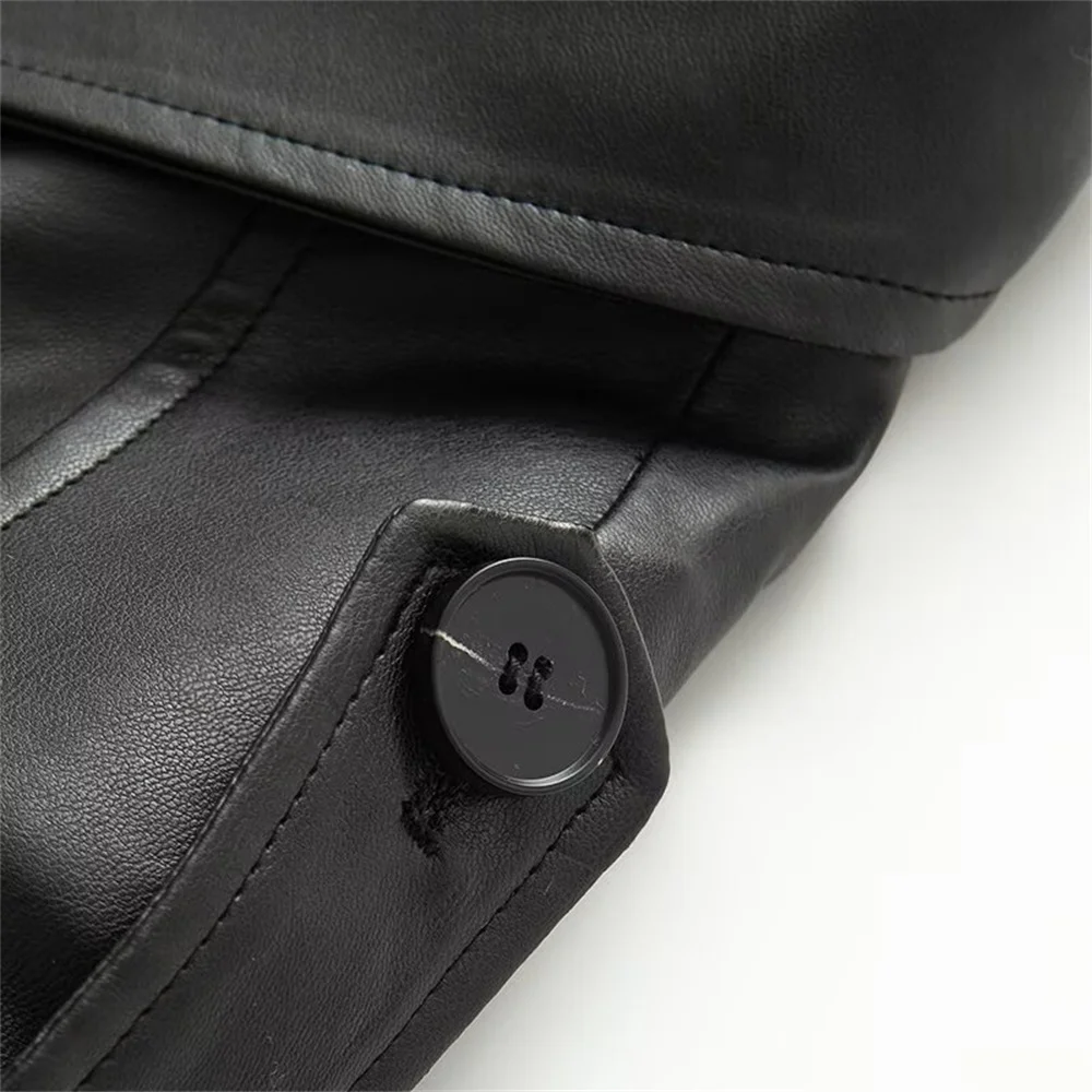 Nouveau automne et hiver femmes papillon arc ceinture épaulière PU imitation cuir revers à manches longues coupe-vent court