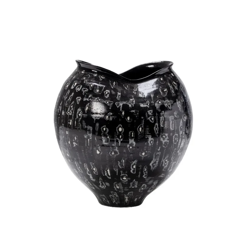 New Chinese modern, light luxury high-end handmade porcelain, flower ware, black gold handmade lockers