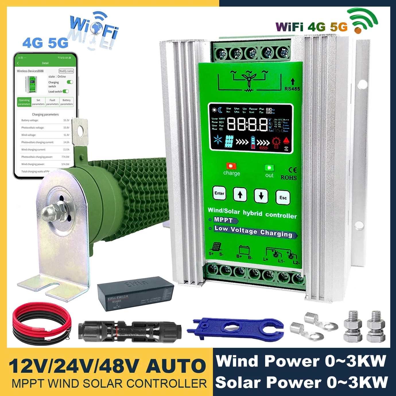 

MPPT 12V 24V 48V 3000W Wind Solar Hybrid Charge Controller Regulator For Solar Panel Wind Turbine For Lifepo4 Lithium Lead Acid