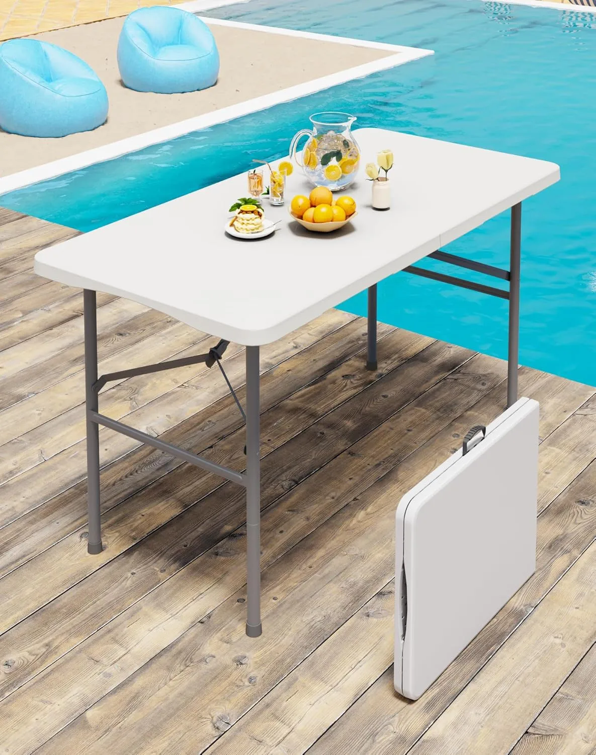 

Portable Folding Table 4ft Lightweight Outdoor Camping Table for Picnic Party BBQ Dining Indoor Use White Space Saving Design