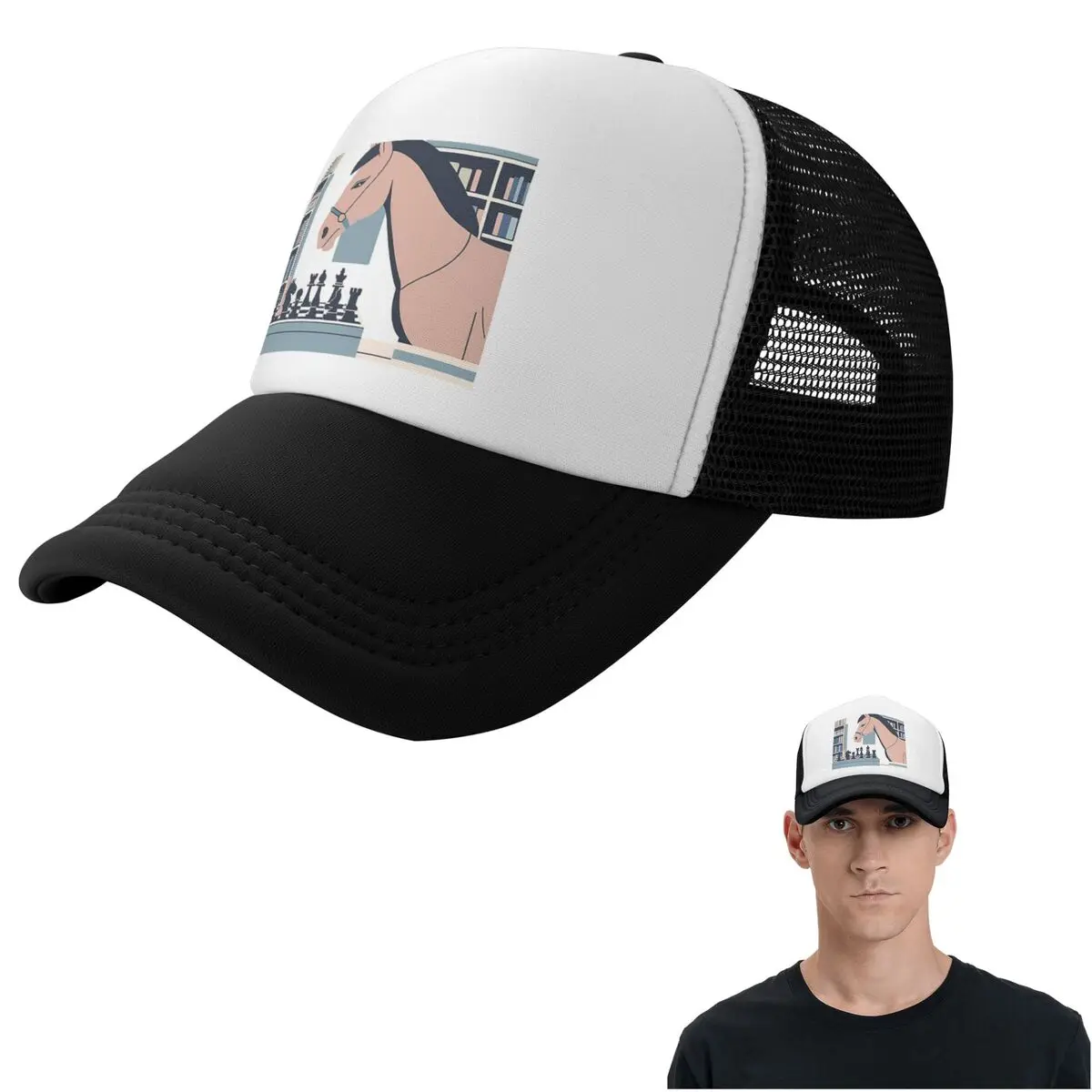 Chess & Horse Cap Fashion Mesh Baseball Caps Adjustable Hat Hip Hop Summer Unisex Baseball Hats