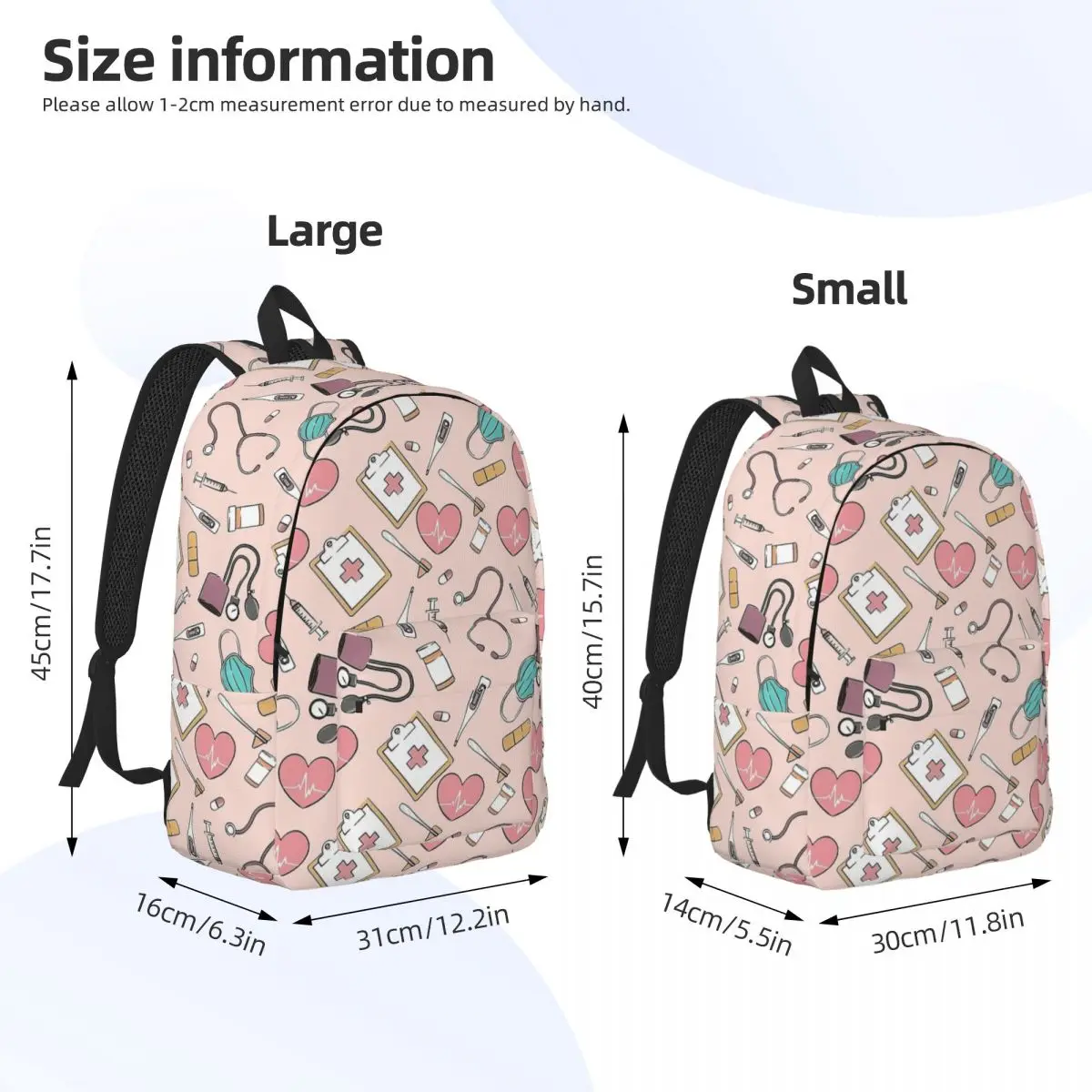 Sac à dos en tissu rose pour infirmière, sac à dos avec poche pour étudiant, sac à dos d'affaires pour hommes et femmes, sacs en toile pour collège, mode temporelle