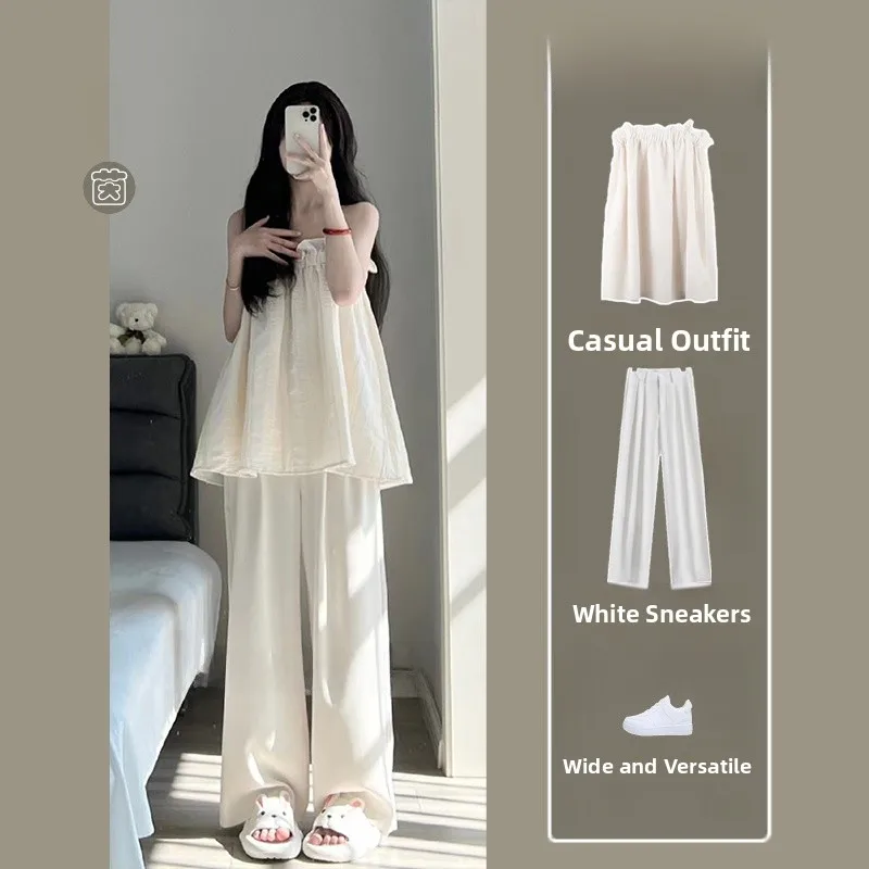 

Summer Faion Set Women's Straight Leg Suit Pants And Dr Cotton Blend Super Fairy T Sle Casual Workwear