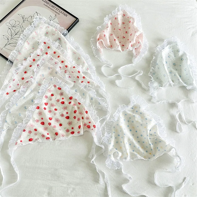 

Повязка на голову с вишневым принтом, летний приморский шарф, тонкая бандана, завязанный шарф, прибрежный стиль, кружевная отделка с цветочным принтом, украшение для волос, новинка