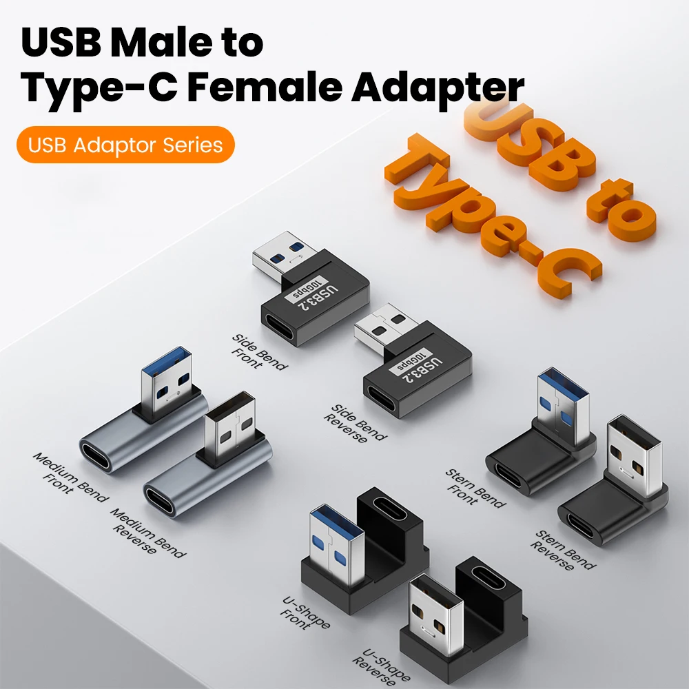 Adaptador OTG Conversor USB3.2 Tipo C 90/180 ° Cotovelo USB para Tipo C Adaptador de transferência de dados de carregamento rápido para telefone de computador Android