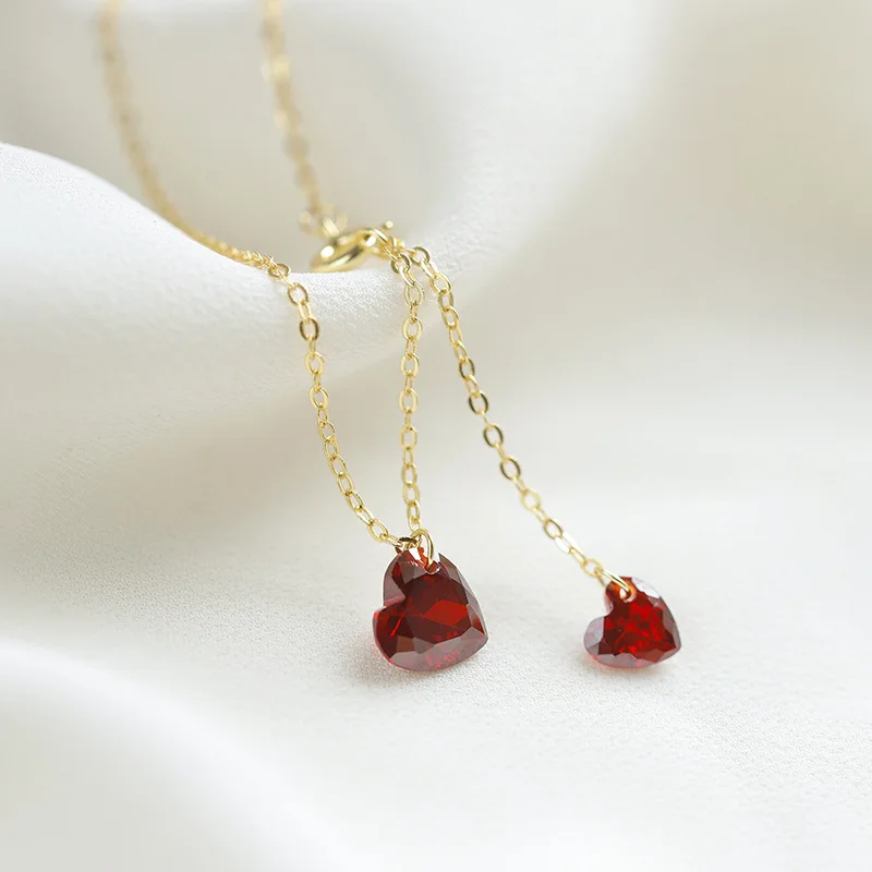 2024 NEW Trend 18k Gold Double Heart Ruby Pendant Necklace For Women 100% Original Sterling S925 Silver Wedding Gift Jewelry