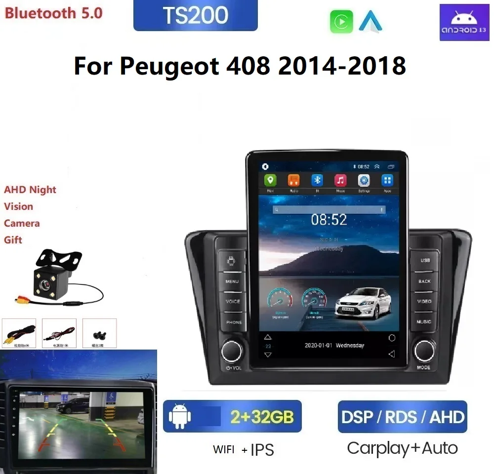 Tesla Android 8+128G car video Player for Peugeot 408 2014-2018 IPS DSP 360 camera ADAS DVR Carplay autoradio multimedia system