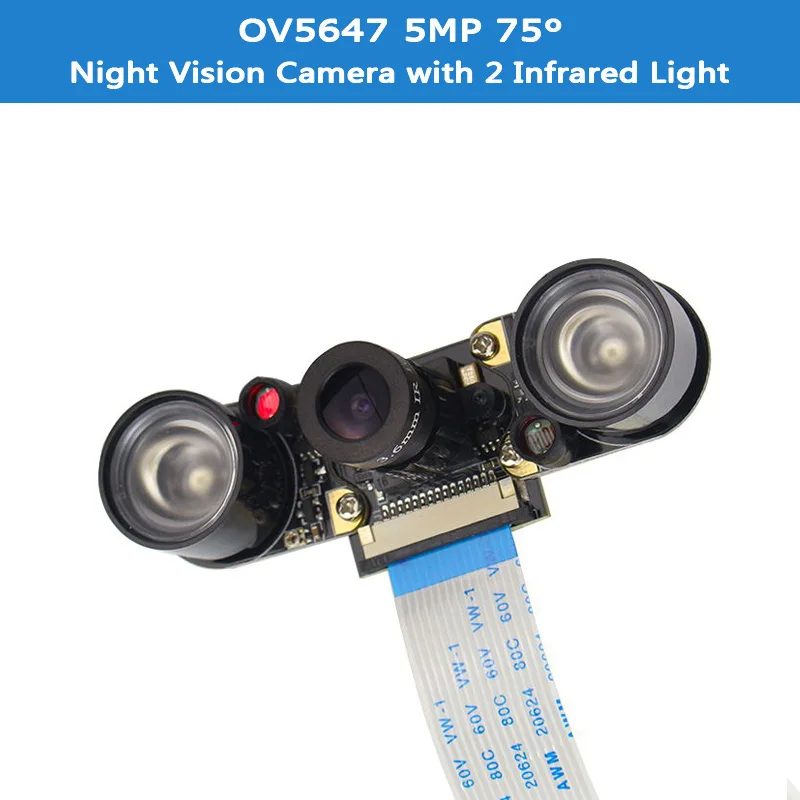 Raspberry Pi Nachtsichtkamera mit 2 Infrarotlicht 5 MP OV5647 Webcam 75 175 IR-CUT-Kamera für Raspberry Pi 4B 3B+ 3B Zero