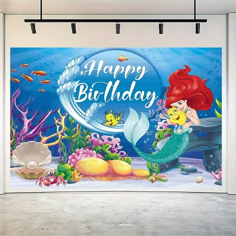 

Disney Little Mermaid Ariel Princess Background Cloth Underwater World Children Birthday Party Girl Baby Shower Photo Decoration