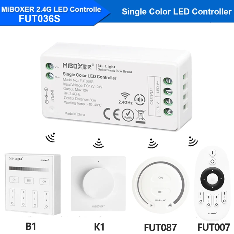 MiBoxer Touch LED Single Color Remote Controller DC12V 24V 12A PWM Wireless 2.4G LED Dimmer Controller FUT036 for 5050 3528