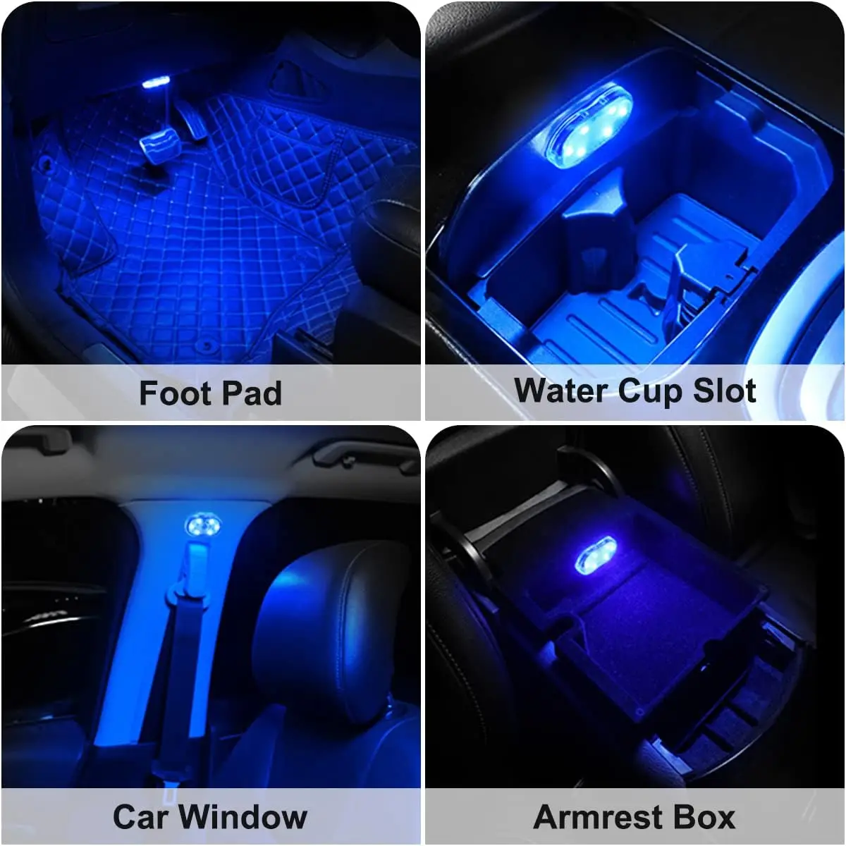 4Pcs Car LED Lights Interior Wireless, 7 Colors Interior Car Lights with 6 Bright LED Lamp Beads, Portable USB Rechargeable Car 