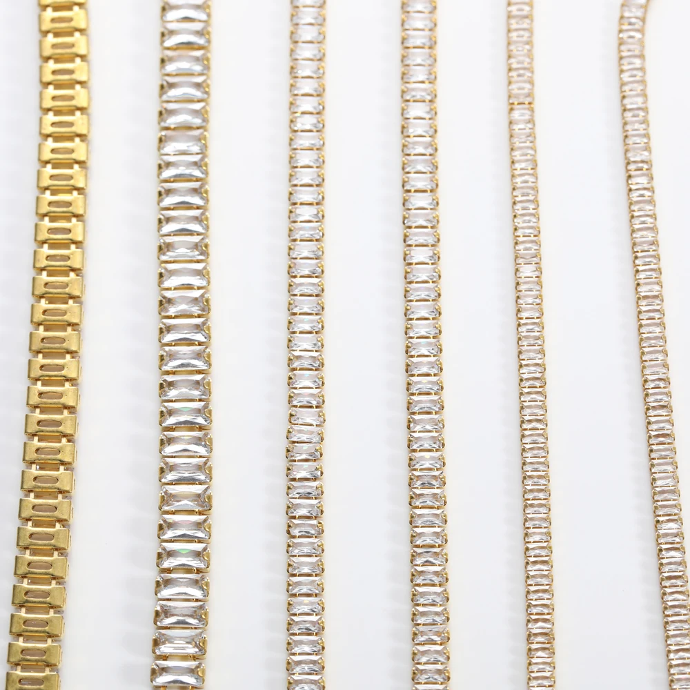 1 Yard 2x4mm Golden Base Zirconia Cup Chains Shoes Decoration Zircon Rhinestone Trims Jewelry Making Zircon Chains
