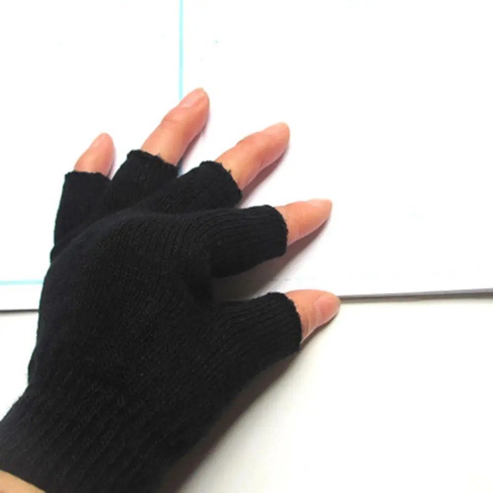 

Warmer Fashion for Men Stretch Elastic Warm Winter Black Fingerless Gloves Mittens Half Finger Gloves Knitted Gloves