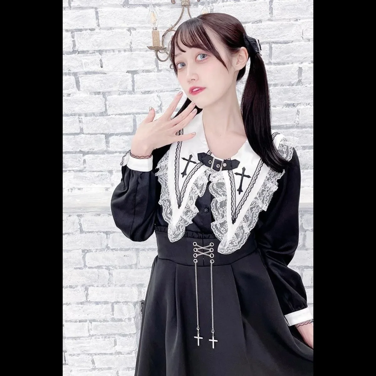 

Y2k Sweet Lolita Lace Black Blouse Women Spring Autumn Aesthetics Long Sleeve Shirt Embroidery Shirts Gothic Japanese Punk Shirt