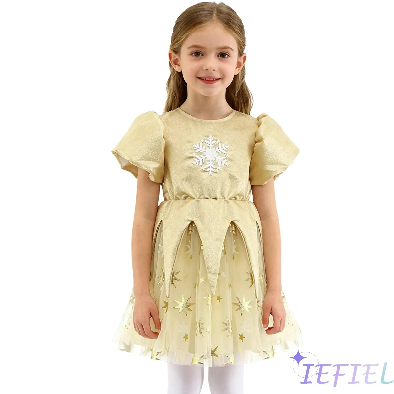 

Toddler Girls Christmas Snowflake Embroidery Round Neck Puffy Sleeve Dress Casual Outfits Xmas Santa Party Tutu Dress
