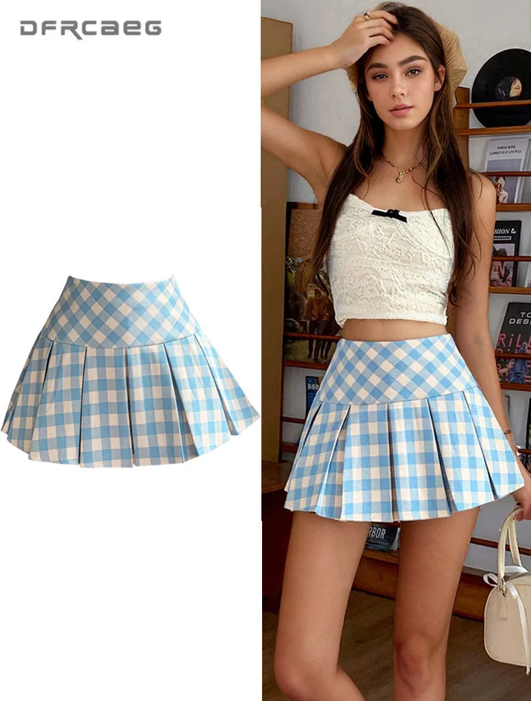 

Preppy Style Cute Plaid Women Pleated Skirts Summer High Waist Chic Sweet Girls Dancing JK Short Skirts Student Faldas