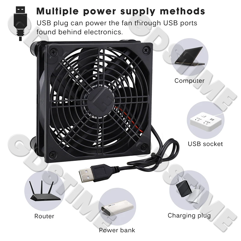 Gdstime-USB Ventilador de Refrigeração, 5V Cooler, 140mm, 120mm, 92mm, Base TV Box, Router Fan com controlador, rede protetora, desktop Fan, 12025