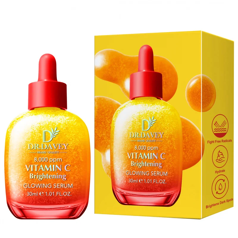 Sérum Iluminador e Revitalizante de Vitamina C 30ml, Cuidado Facial Hidratante para Todas as Estações, Adequado para Homens e Mulheres, Portátil