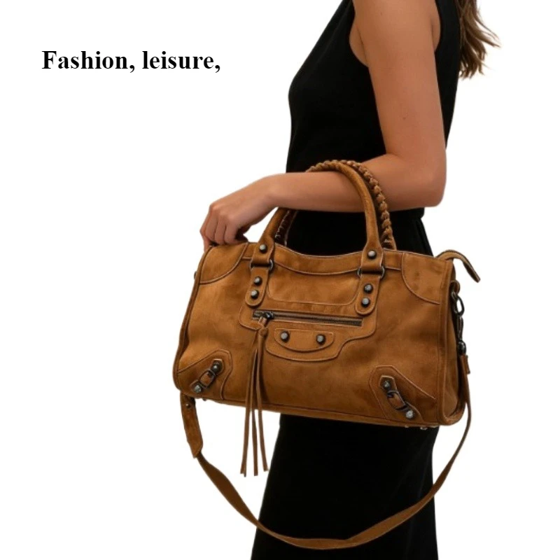 

Fashion, leisure,gift Retro suede motorcycle bag, women's city handbag, leather crossbody bag, single-shoulder armpit bag