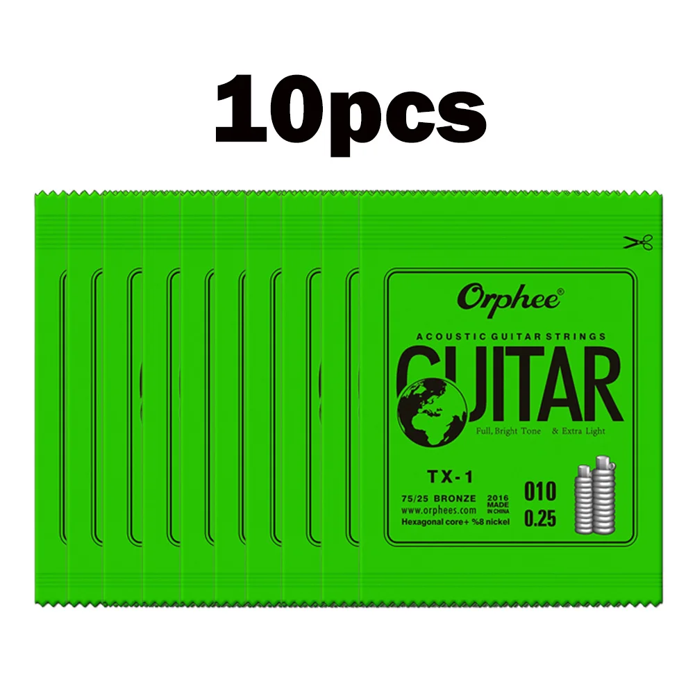 10Pcs Orphee Single Strings For Acoustic Guitar 1st E-String(.010)  Replacement Steel Guitars Strings Beginners Accessories