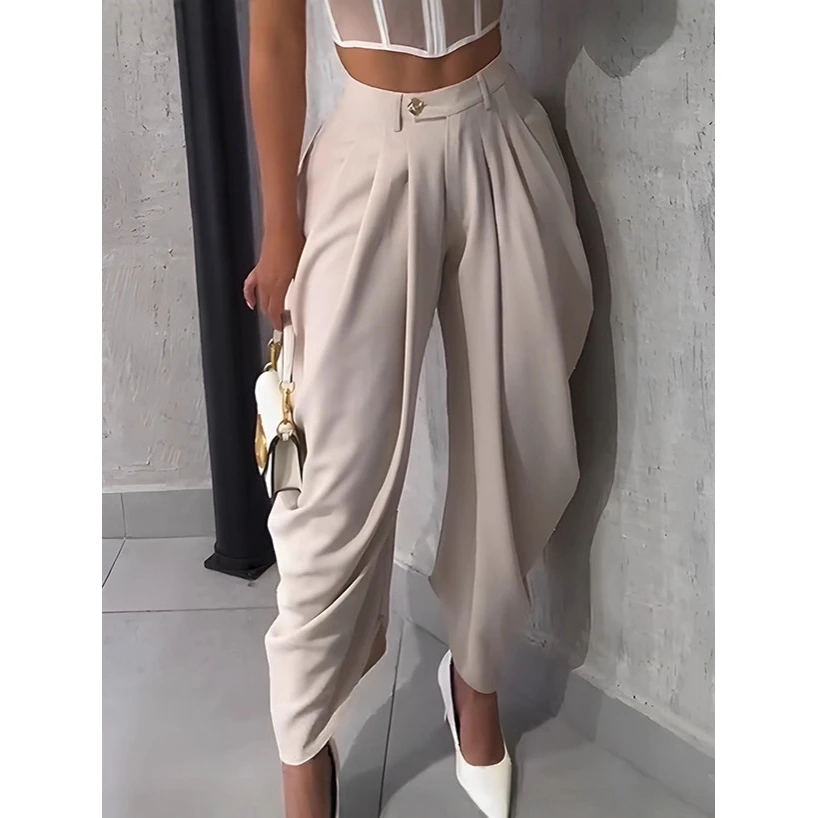 Urban Style Pure Color Sexy Casual Wide Leg Fashionable Nine Points Women's Bloomer Pants M80802 New Cross-Border Model
