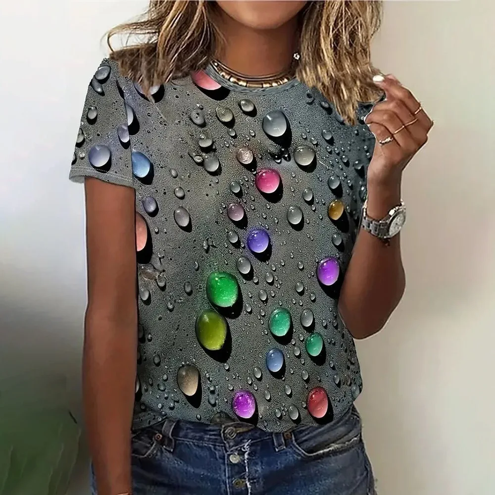 3D Heart Motif Women\\\\\\\'s Loose Tee Vacation Outfit M L Daily Casual T-shirt Style Polyester Fabric Regular Length