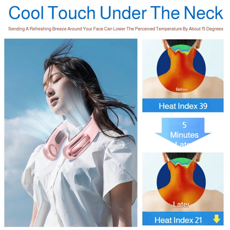 Портативный подвесной маленький вентилятор на шею, бесшумный безлистный охлаждающий маленький ленивый вентилятор