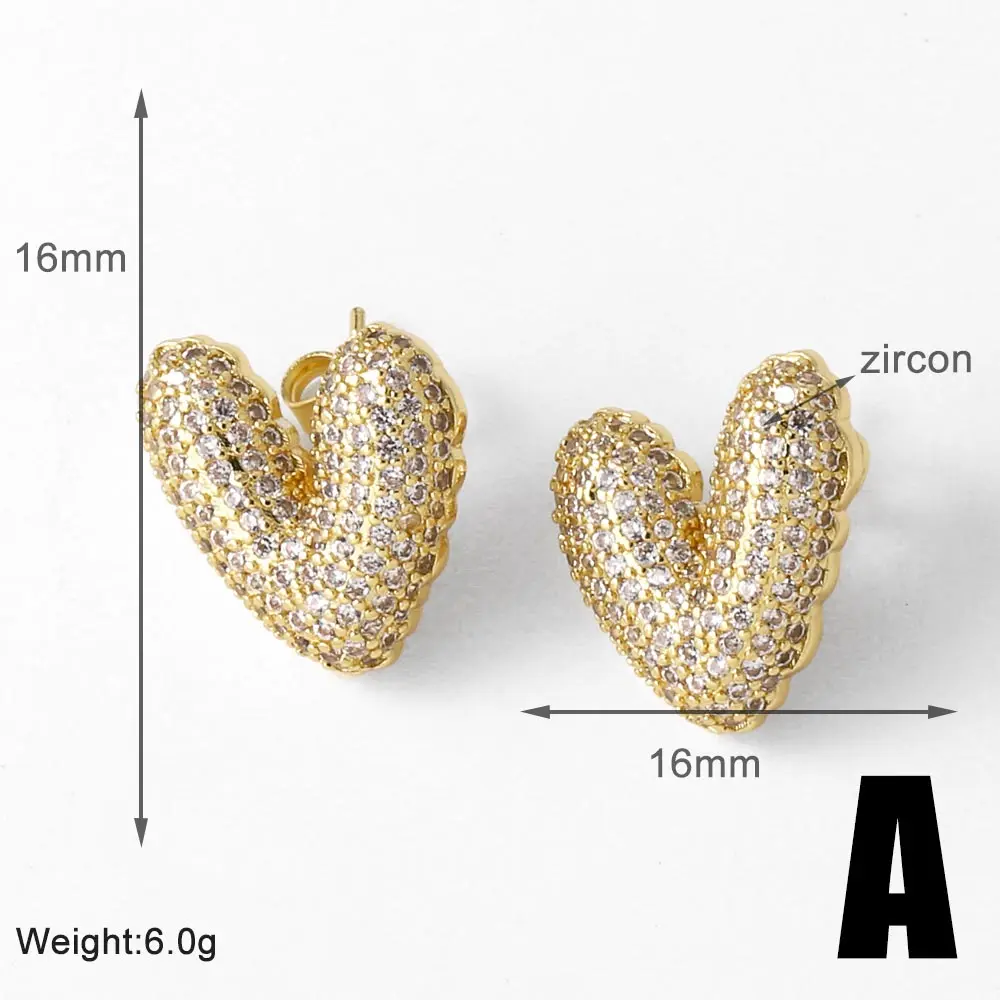 FLOLA Delicati orecchini a forma di cuore in cristallo trasparente per le donne Orecchini a bottone color oro argento Gioielli di moda pendientes ersa325