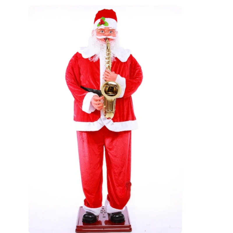 1.8M Animated Santa Claus Decor, Electric Dancing Santa with Sound Induction, Christmas Store Front Display Ornament