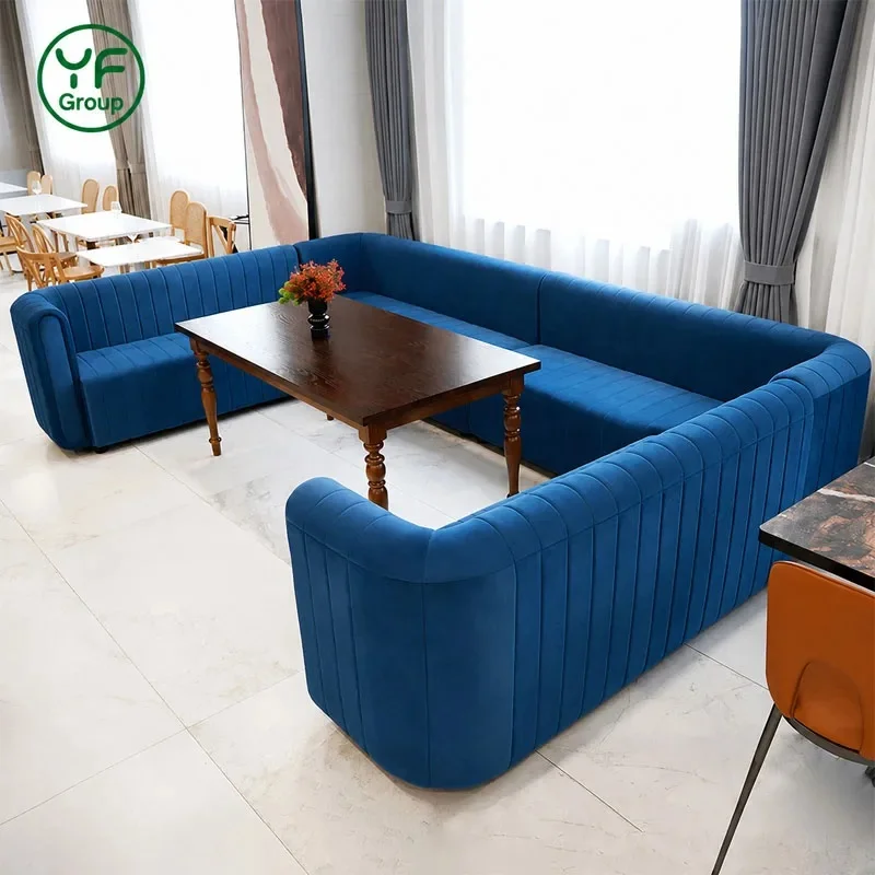 One-Stop Customization Luxury Restaurant Furniture Wood Table and Chair Set with Velvet Booth Seating for Cafe Hotel
