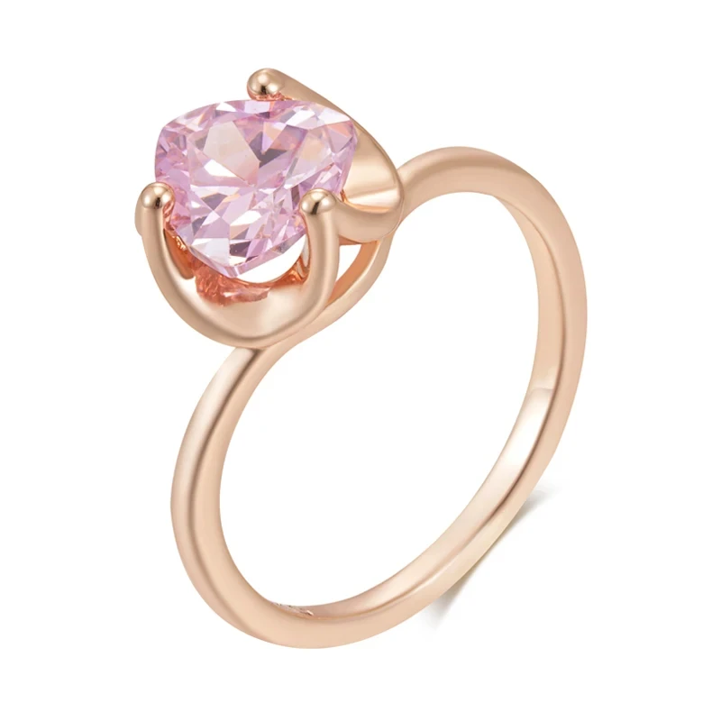 Wbmqda Geometric Pink Stone Ring For Women 585 Rose Gold Color Wedding Party Shiny Jewelry Accessories