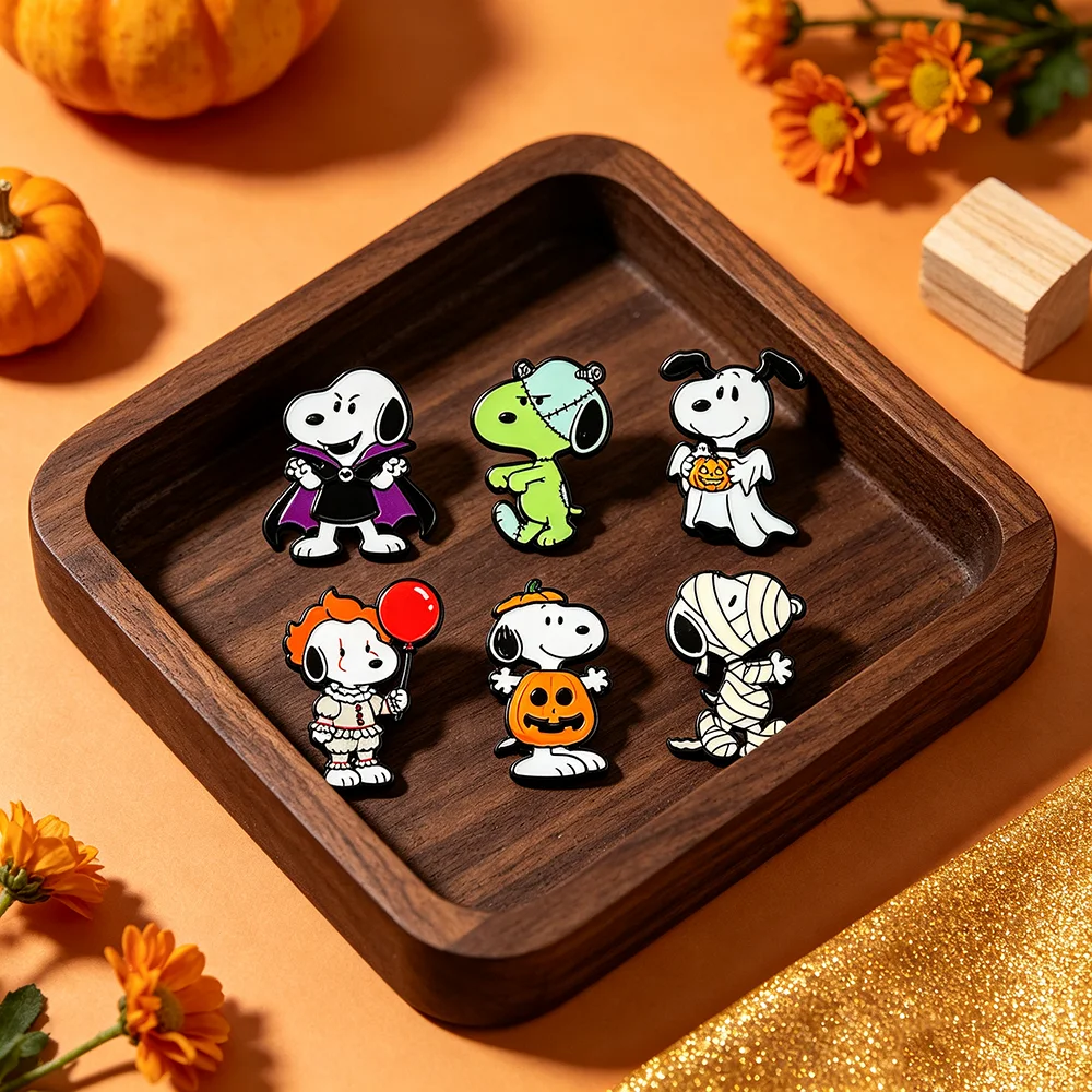 6-teiliges Halloween-Cartoon-Hund-Themen-Emaille-Pin-Set mit Geister-, Kürbis- und Vampir-Designs zur Dekoration von Kleidung und Rucksäcken, ideales Feiertagsgeschenk – Detail 6
