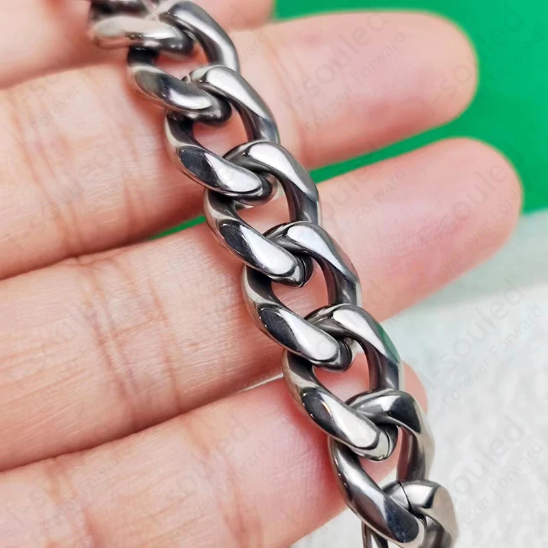 

Titanium 10.5MM Curb Chain Polished Finish Men's Silver Color Necklace